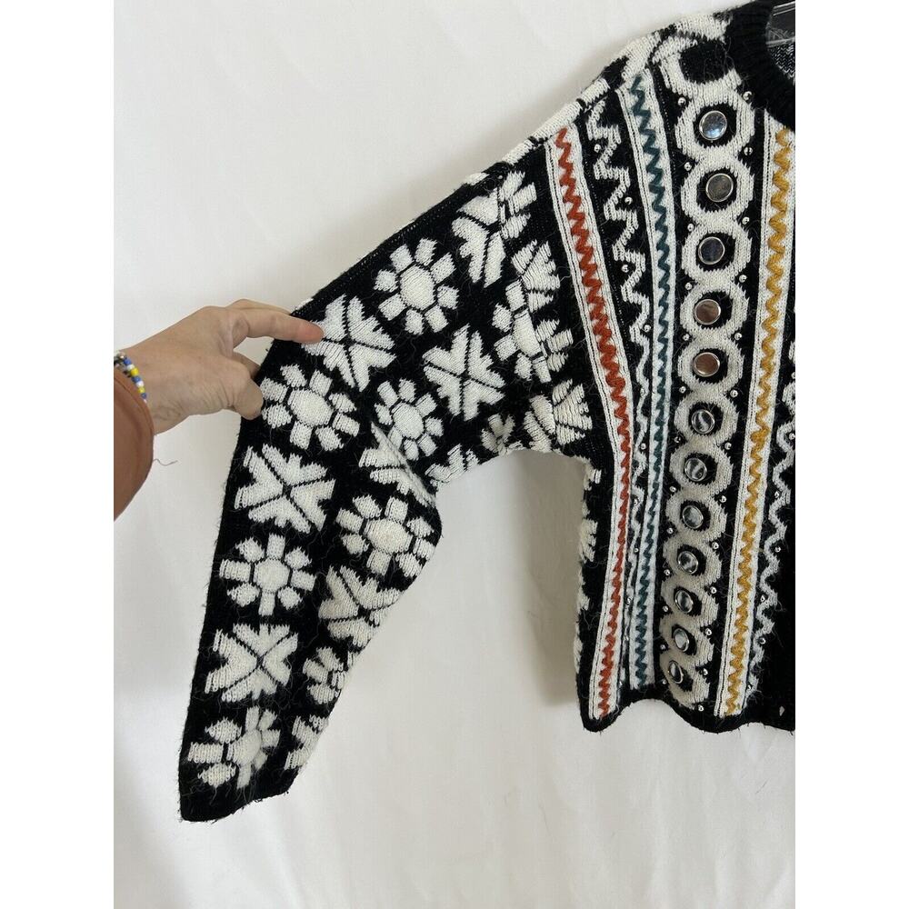 Vintage 3D Knit Cardigan Sweater Mirror Kitty Hawk Vivan Wang Women's Artsy MED - Picture 2 of 8